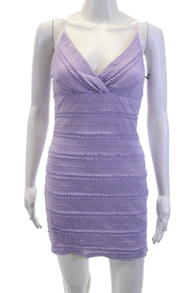Superdown Womens Ruffle Textured V-neck Sleeveless Mini Dress Purple Size M