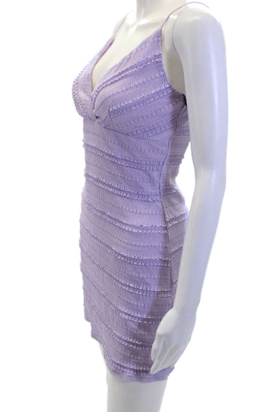 Superdown Womens Ruffle Textured V-neck Sleeveless Mini Dress Purple Size M