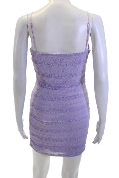 Superdown Womens Ruffle Textured V-neck Sleeveless Mini Dress Purple Size M