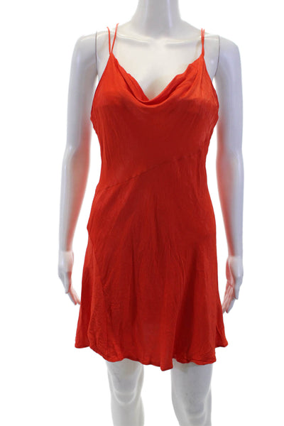 Zara Womens Satin Drape Neck Crisscross Back Sleeveless Mini Dress Red Size L