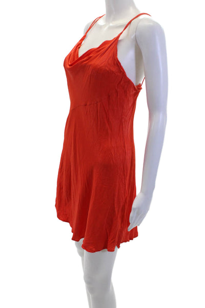 Zara Womens Satin Drape Neck Crisscross Back Sleeveless Mini Dress Red Size L