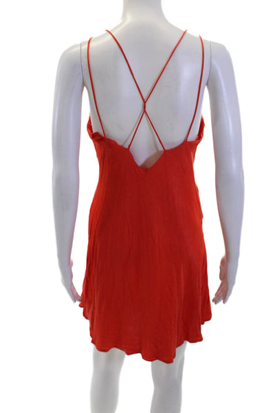 Zara Womens Satin Drape Neck Crisscross Back Sleeveless Mini Dress Red Size L