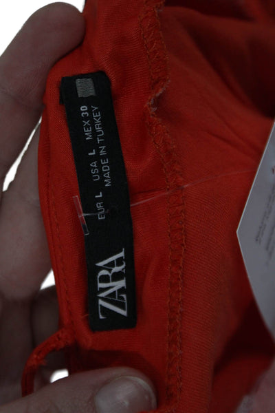 Zara Womens Satin Drape Neck Crisscross Back Sleeveless Mini Dress Red Size L