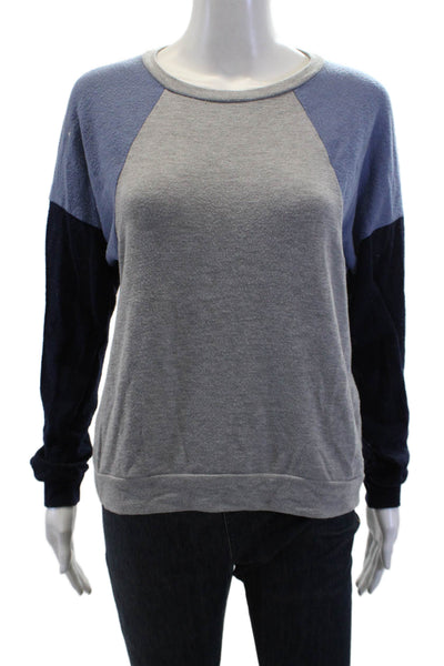 Michael Lauren Womens Long Sleeves Sweatshirt Grey Navy Blue Cotton Size Small