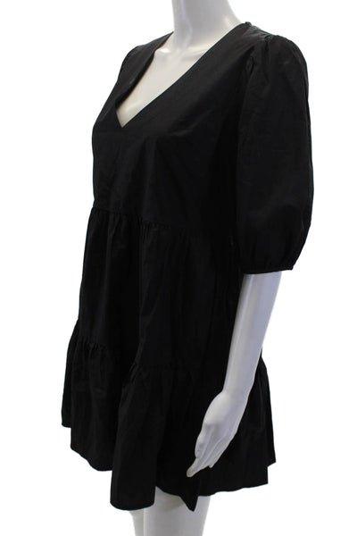 Aqua Womens Short Sleeves V Neck A Line Dress Black Cotton Size Small
