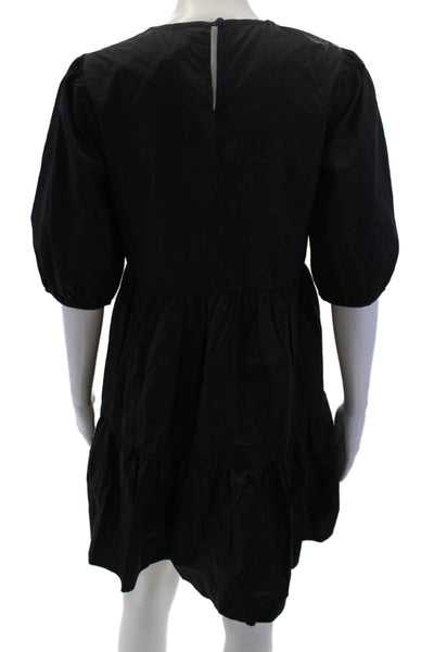 Aqua Womens Short Sleeves V Neck A Line Dress Black Cotton Size Small