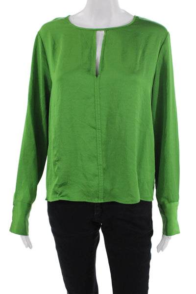 MNG Women's Round Long Sleeves Cut-Out Blouse Green Size M