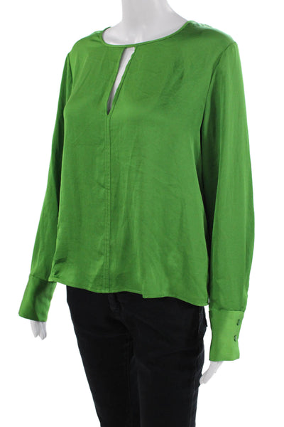 MNG Women's Round Long Sleeves Cut-Out Blouse Green Size M