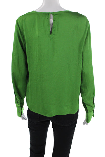 MNG Women's Round Long Sleeves Cut-Out Blouse Green Size M