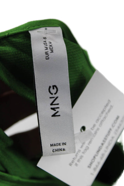 MNG Women's Round Long Sleeves Cut-Out Blouse Green Size M