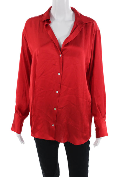 Zara Women's Collared Long Sleeves Button Down Shirt Red Size M
