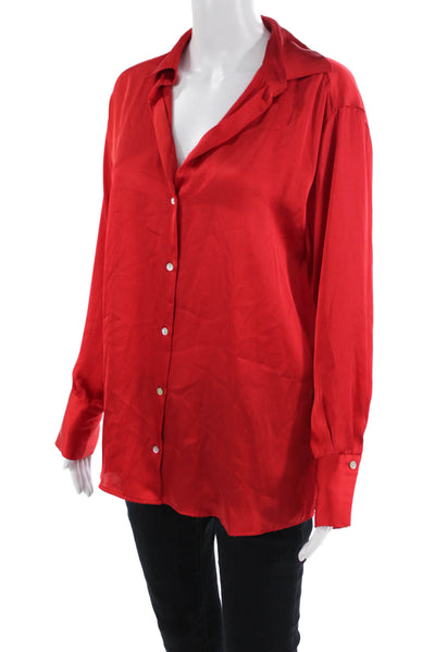 Zara Women's Collared Long Sleeves Button Down Shirt Red Size M