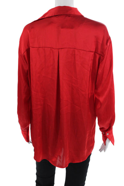 Zara Women's Collared Long Sleeves Button Down Shirt Red Size M