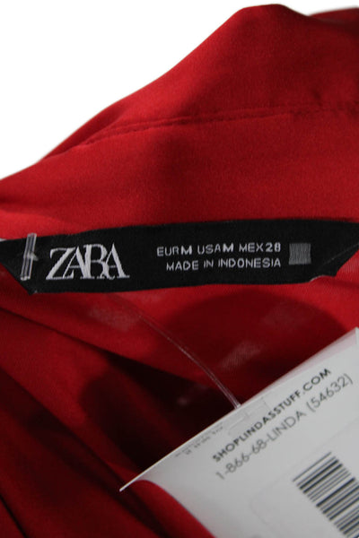 Zara Women's Collared Long Sleeves Button Down Shirt Red Size M