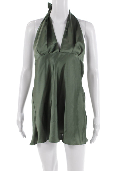 Zara Women's V-Neck Halter Flare Mini Dress Sage Green Size L