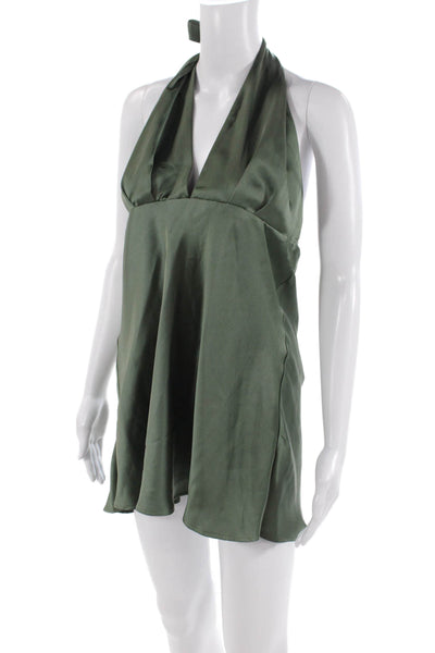 Zara Women's V-Neck Halter Flare Mini Dress Sage Green Size L