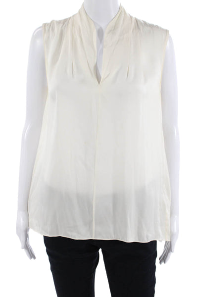 Elie Tahari Women's V-Neck Sleeveless Silk Hi-Lo Hem Tank Top Beige Size M