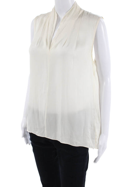 Elie Tahari Women's V-Neck Sleeveless Silk Hi-Lo Hem Tank Top Beige Size M