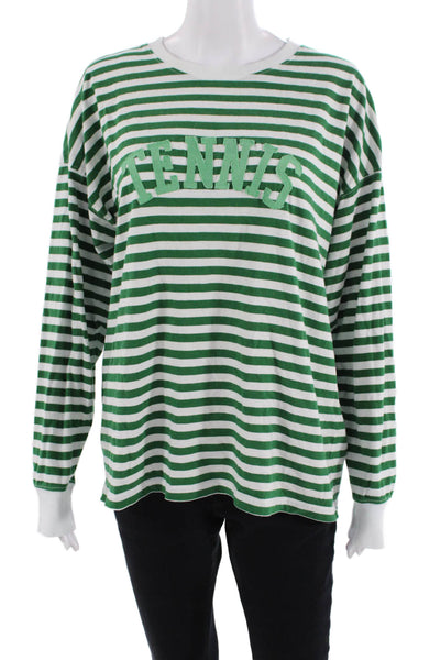 Beach Riot Womens Cotton Long Sleeve Stripe Casual Top White Size M