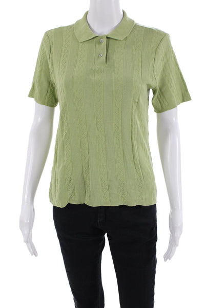 John Patrick Women Basic Polo Green Collared Button Short Sleeve Size L