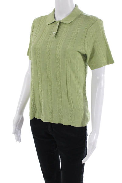 John Patrick Women Basic Polo Green Collared Button Short Sleeve Size L