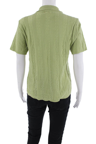 John Patrick Women Basic Polo Green Collared Button Short Sleeve Size L