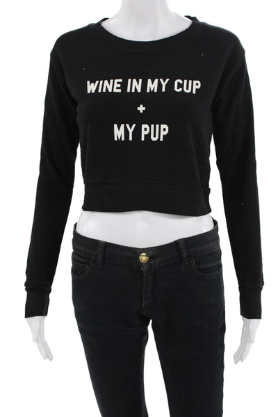 Wildfox Women Pullover Sweatshirt Black Dog Graphic Cotton Size 2XS