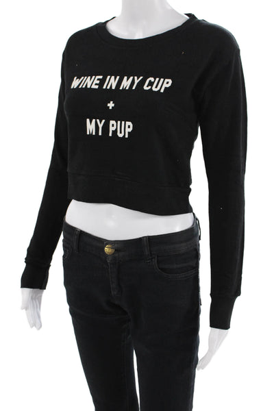 Wildfox Women Pullover Sweatshirt Black Dog Graphic Cotton Size 2XS