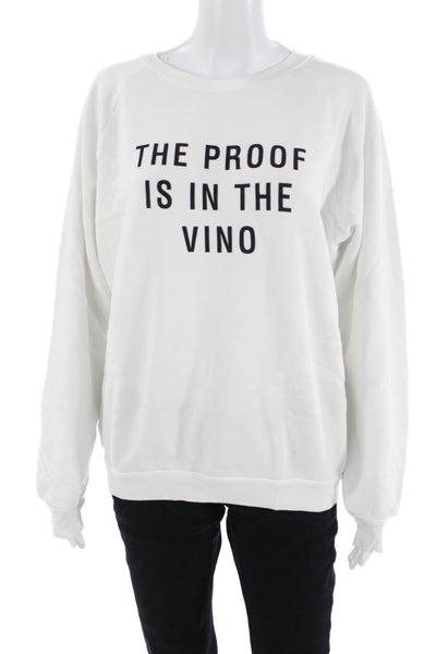 Wildfox Women Pullover Sweatshirts White Cotton Graphic Crew Neck Size XL