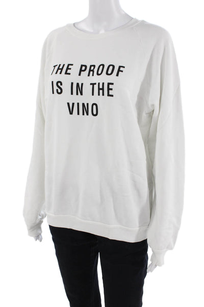 Wildfox Women Pullover Sweatshirts White Cotton Graphic Crew Neck Size XL