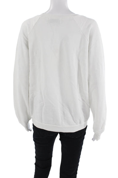 Wildfox Women Pullover Sweatshirts White Cotton Graphic Crew Neck Size XL