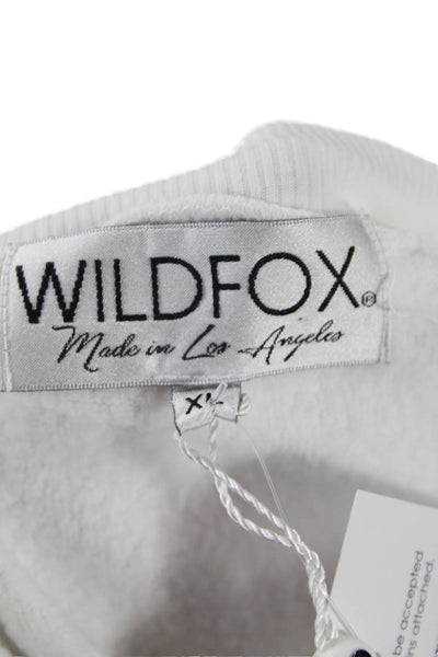 Wildfox Women Pullover Sweatshirts White Cotton Graphic Crew Neck Size XL