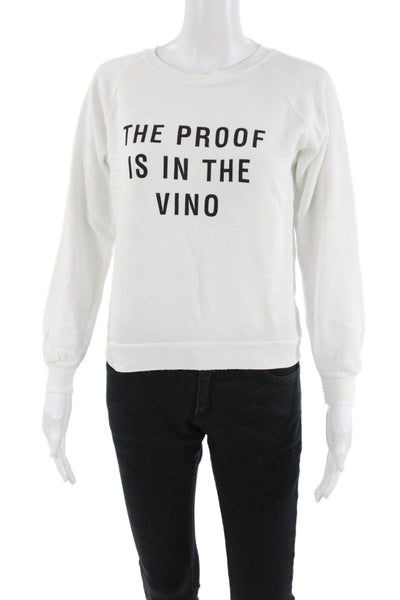 Wildfox Women Pullover Sweatshirt White Graphic Crew Neck Long Sleeve Size 2XS