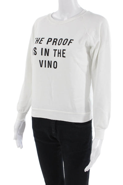 Wildfox Women Pullover Sweatshirt White Graphic Crew Neck Long Sleeve Size 2XS