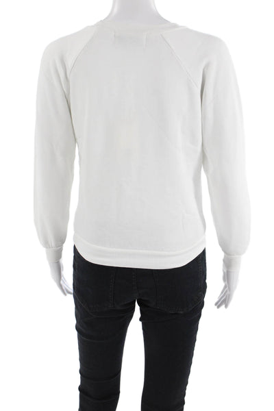 Wildfox Women Pullover Sweatshirt White Graphic Crew Neck Long Sleeve Size 2XS