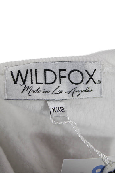 Wildfox Women Pullover Sweatshirt White Graphic Crew Neck Long Sleeve Size 2XS