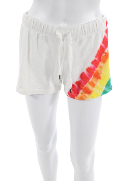 PJ Salvage Womens Cotton Rainbow Tie Die Drawstring Waist Shorts White Size S
