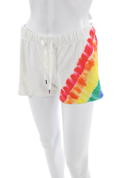 PJ Salvage Womens Cotton Rainbow Tie Die Drawstring Waist Shorts White Size S