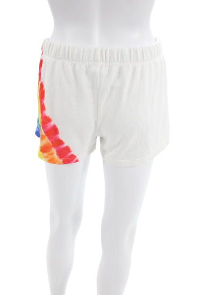 PJ Salvage Womens Cotton Rainbow Tie Die Drawstring Waist Shorts White Size S