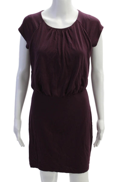 Susana Monaco Womens Cotton Short Sleeve Round Neck Short Dress Purple Size S