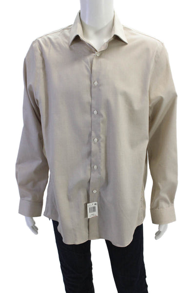 Michael Kors Mens Long Sleeve V-neck Button Dress Shirt Beige Size L Michael Kors Mens Long Sleeve V-neck Button Dress Shirt Beige Size L