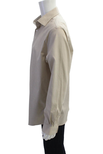 Michael Kors Mens Long Sleeve V-neck Button Dress Shirt Beige Size L