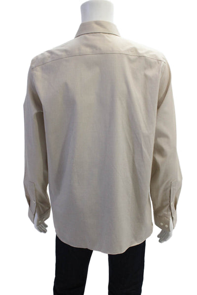 Michael Kors Mens Long Sleeve V-neck Button Dress Shirt Beige Size L
