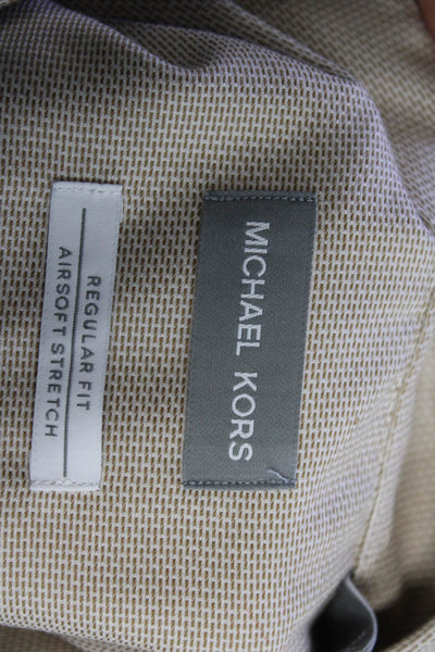 Michael Kors Mens Long Sleeve V-neck Button Dress Shirt Beige Size L