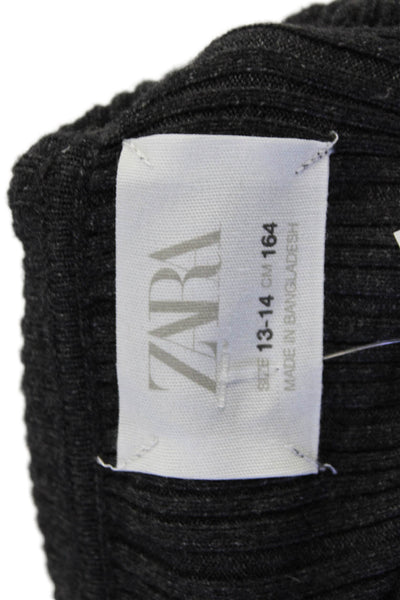 Zara Girls Turtleneck Long Sleeve Ribbed Knit Casual Top Gray Size 13-14Y