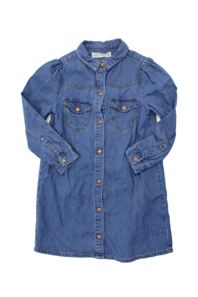 Zara Girls Long Sleeve Collar Button Up Lined Denim Top Blue Size 07