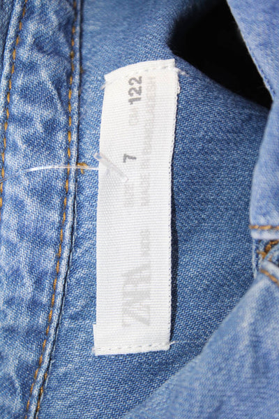 Zara Girls Long Sleeve Collar Button Up Lined Denim Top Blue Size 07