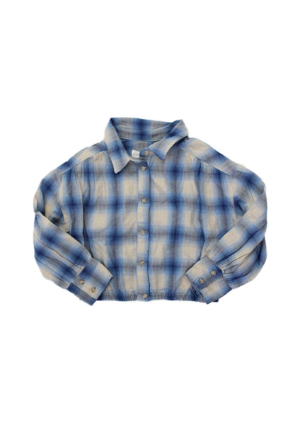 Zara Girls Cotton Long Sleeve Plaid Printed Button Top Blue Size 6-7Y