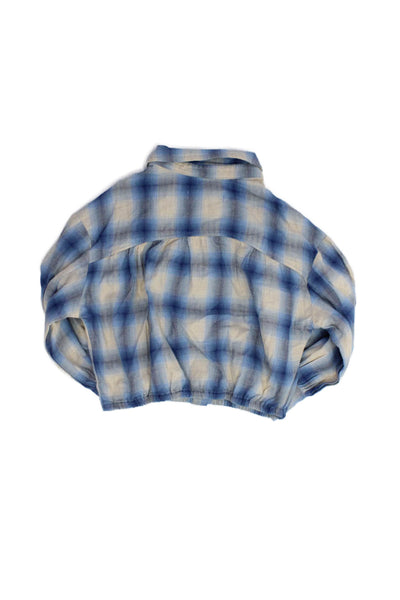 Zara Girls Cotton Long Sleeve Plaid Printed Button Top Blue Size 6-7Y