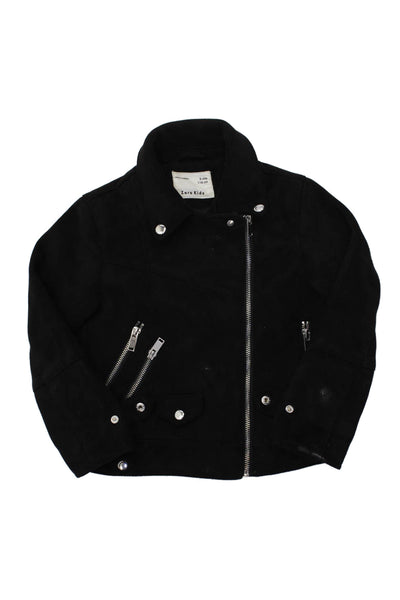 Zara Girls Textured Long Sleeve Zip Casual Jacket Black Size 06
